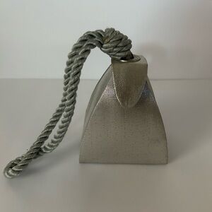 Silver Metallic Triangle Wristlet Bag with Rope Strap